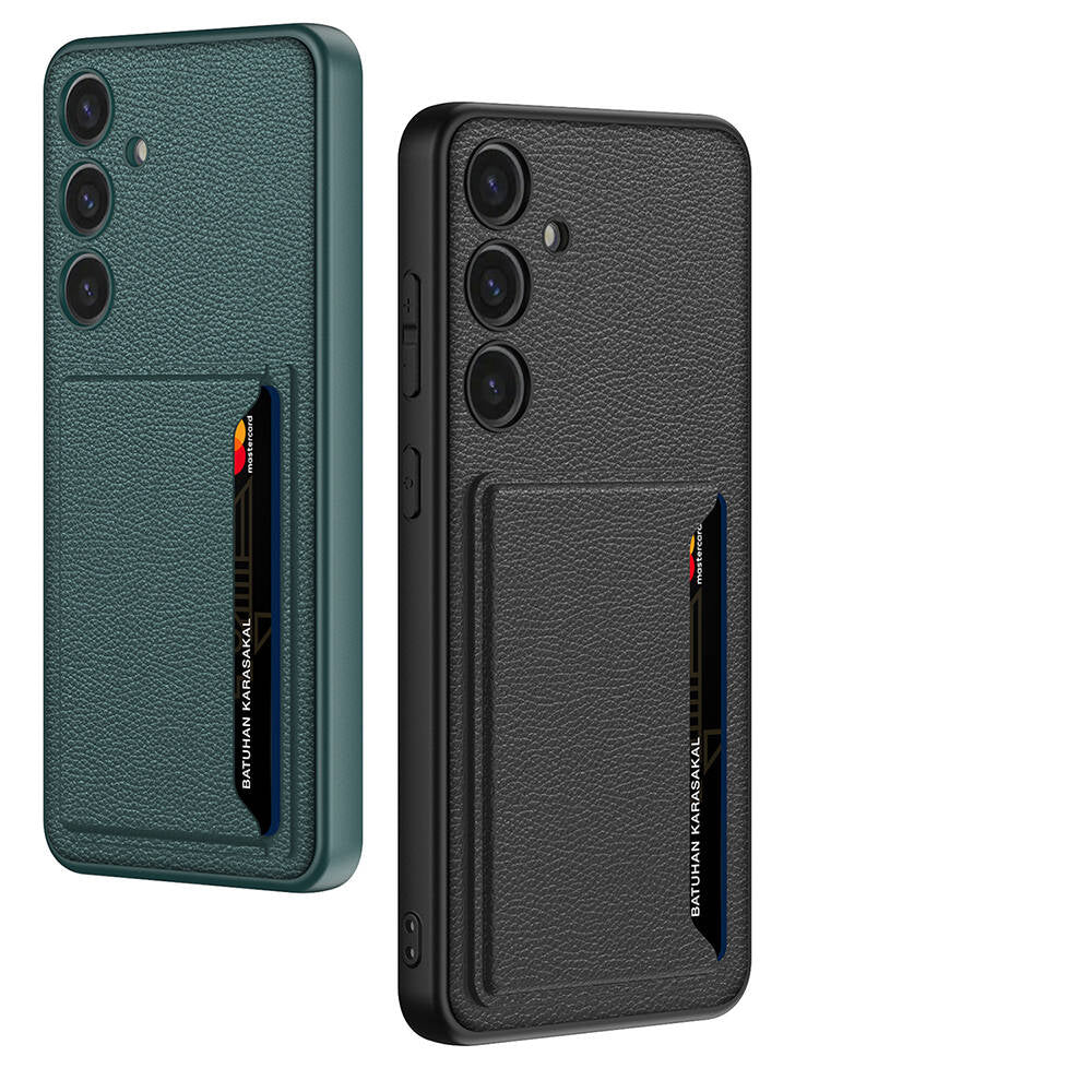 Galaxy S24 Plus Suni Deri Arka Yüzey Zore Kartlıklı Kıpta Silikon Kapak Yeşil