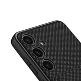 Galaxy S24 Plus Suni Deri Arka Yüzey Zore Kartlıklı Kıpta Silikon Kapak Siyah