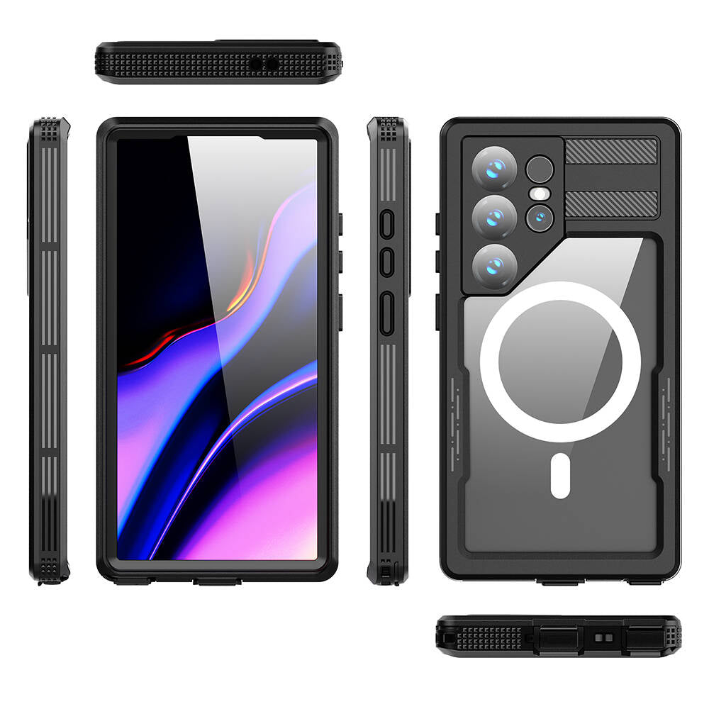 Galaxy S24 Ultra Kılıf M-safe Şarj Özellikli 1-1 Su Geçirmez Kılıf Siyah