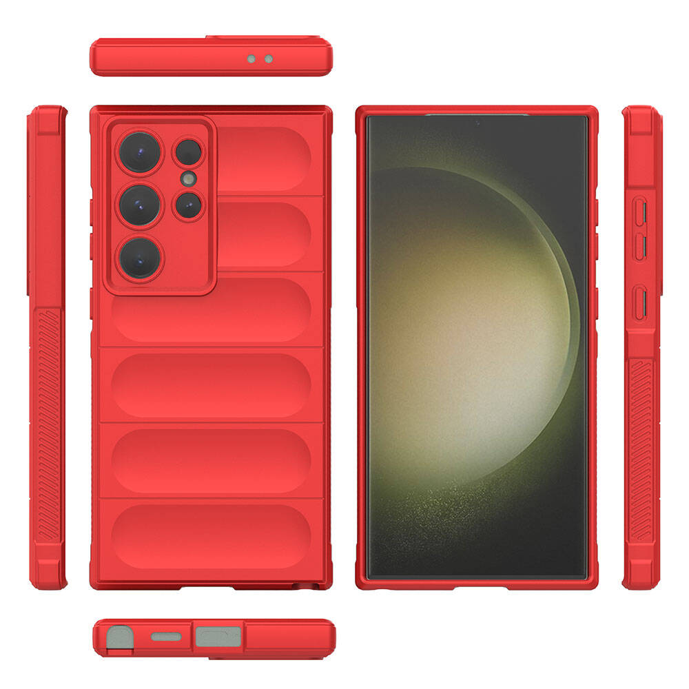 Galaxy S24 Ultra Kılıf Esnek TPU Oyuklu Arka Yüzey Tasarımlı Zore Etnik Silikon Kapak Kırmızı