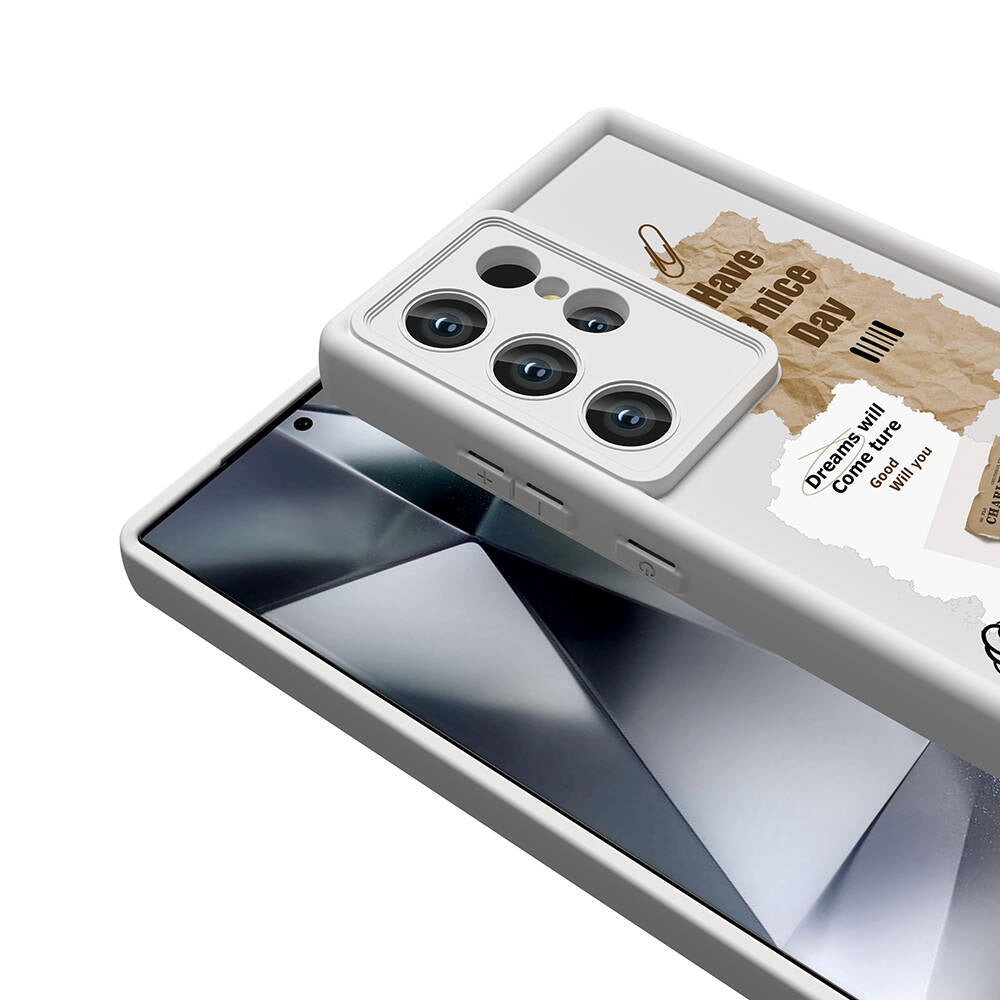 Galaxy S24 Ultra Kılıf Kamera Korumalı Baskılı Arka Yüzey Zore Klas Kapak Beyaz