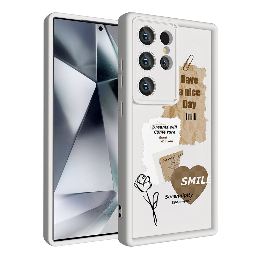 Galaxy S24 Ultra Kılıf Kamera Korumalı Baskılı Arka Yüzey Zore Klas Kapak Açık Kahve