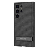Galaxy S24 Ultra Kılıf Kamera Korumalı Karbon Tasarım Zore Droga Standlı Kartlıklı Kapaklı Kılıf Siyah Karbon