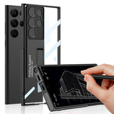 Galaxy S24 Ultra Kılıf Kamera Korumalı Şeffaf Tasarımlı Zore Lego Standlı Kapak Mürdüm