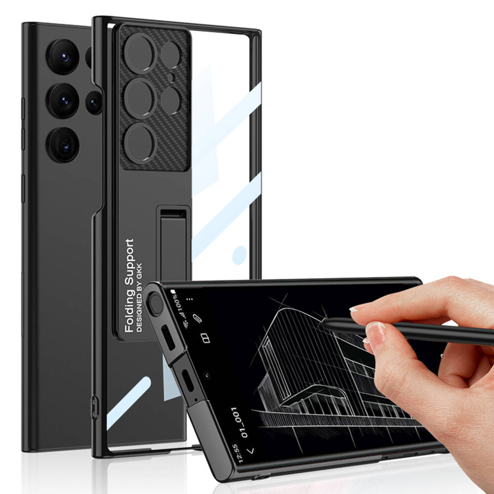 Galaxy S24 Ultra Kılıf Kamera Korumalı Şeffaf Tasarımlı Zore Lego Standlı Kapak Gümüş