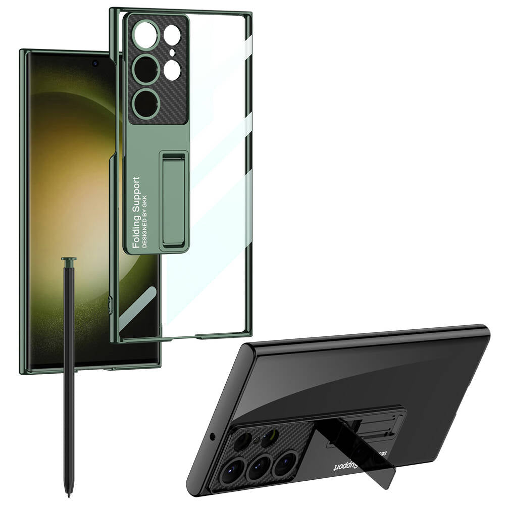 Galaxy S24 Ultra Kılıf Kamera Korumalı Şeffaf Tasarımlı Zore Lego Standlı Kapak Mürdüm