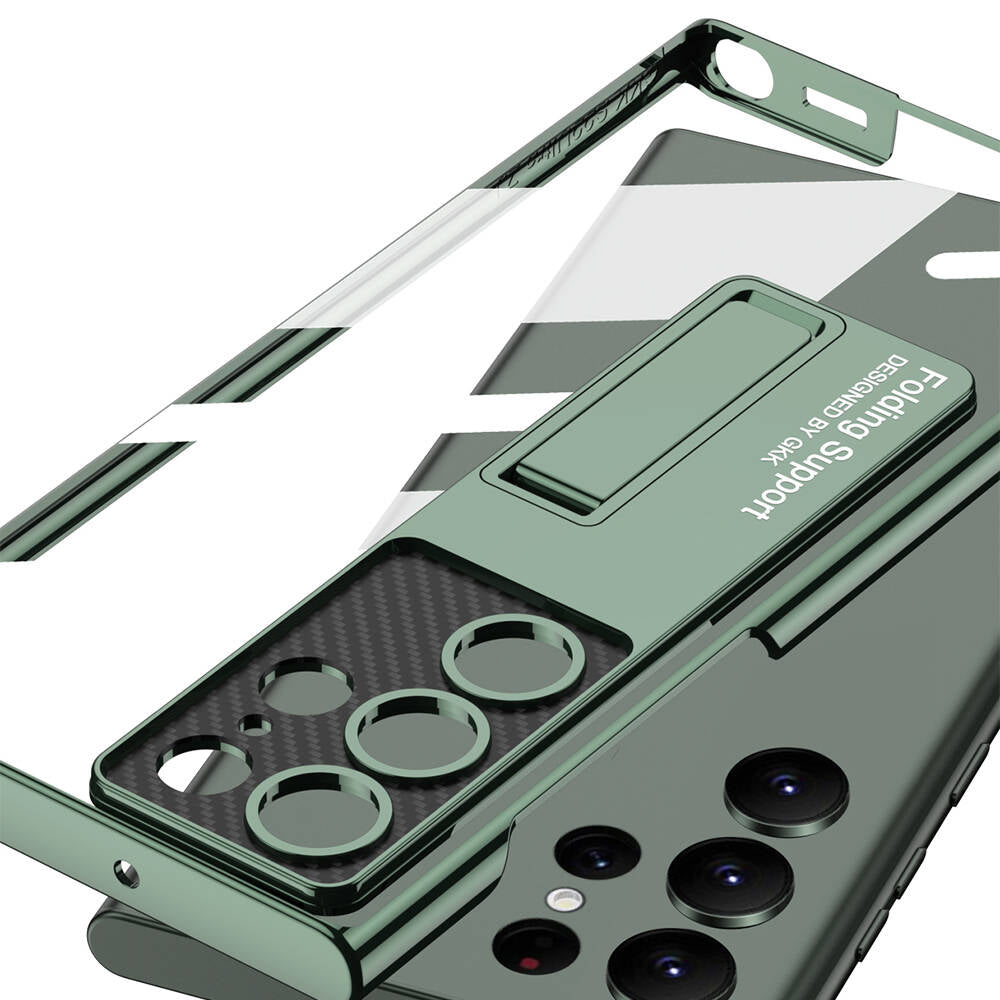 Galaxy S24 Ultra Kılıf Kamera Korumalı Şeffaf Tasarımlı Zore Lego Standlı Kapak Yeşil