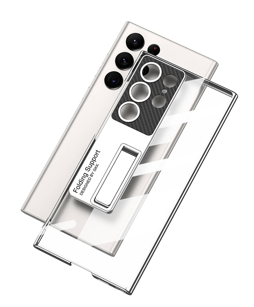 Galaxy S24 Ultra Kılıf Kamera Korumalı Şeffaf Tasarımlı Zore Lego Standlı Kapak Mürdüm
