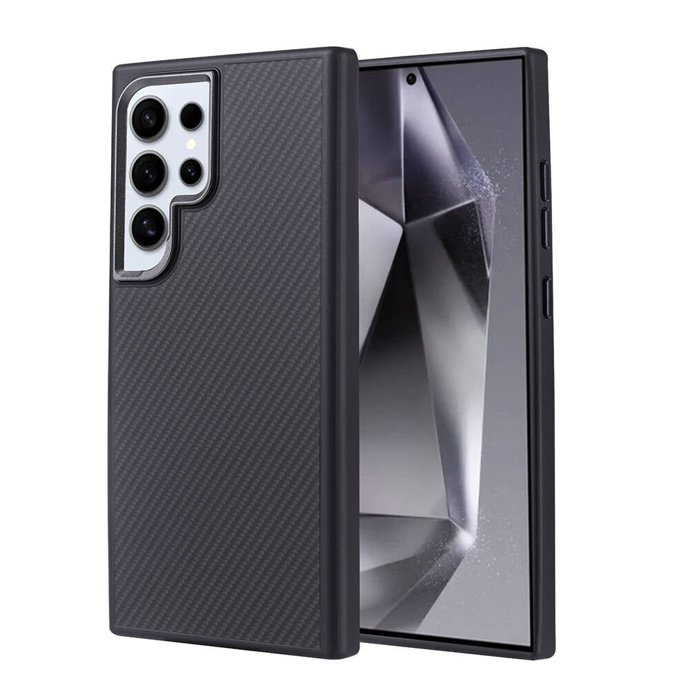 Galaxy S24 Ultra Kılıf M-safe Şarj Özellikli Karbon Fiber Görünümlü Zore Troy Kapak Gümüş