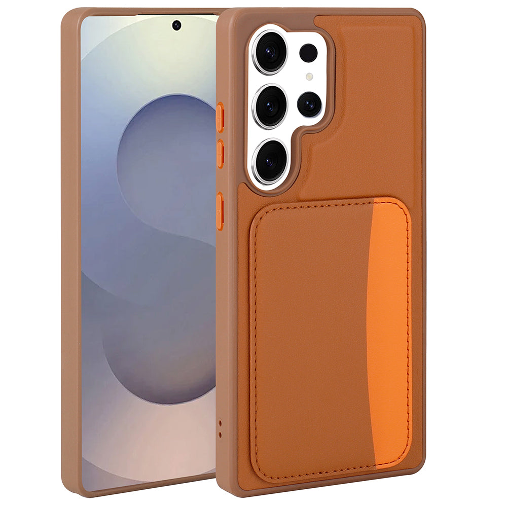 Galaxy S24 Ultra Kılıf Kartlıklı Zore X-Kart Silikon Kapak Kahverengi