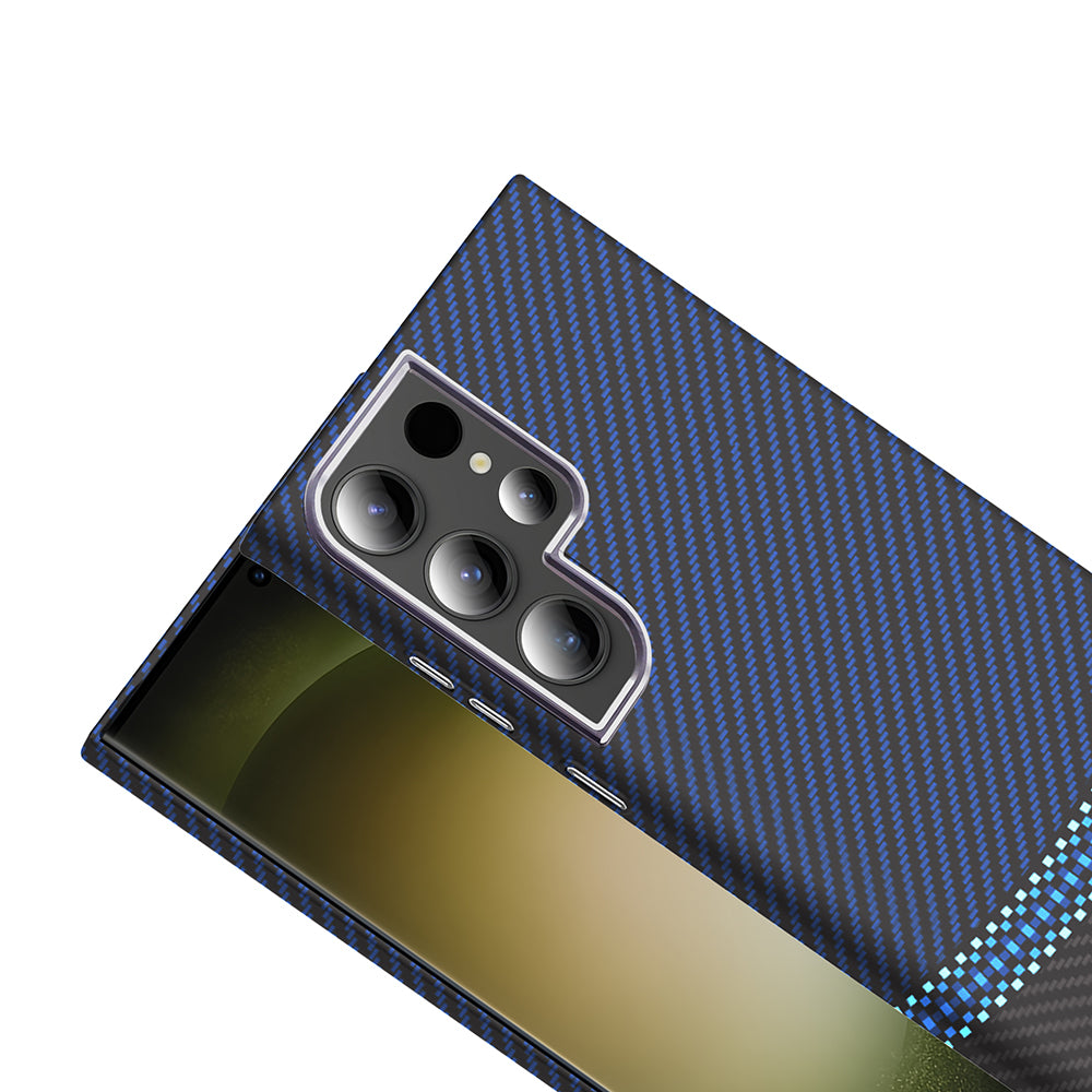 Galaxy S24 Ultra Kılıf M-safe Şarj Özellikli Karbon Fiber Görünümlü Zore Gros Kapak Gold-Siyah