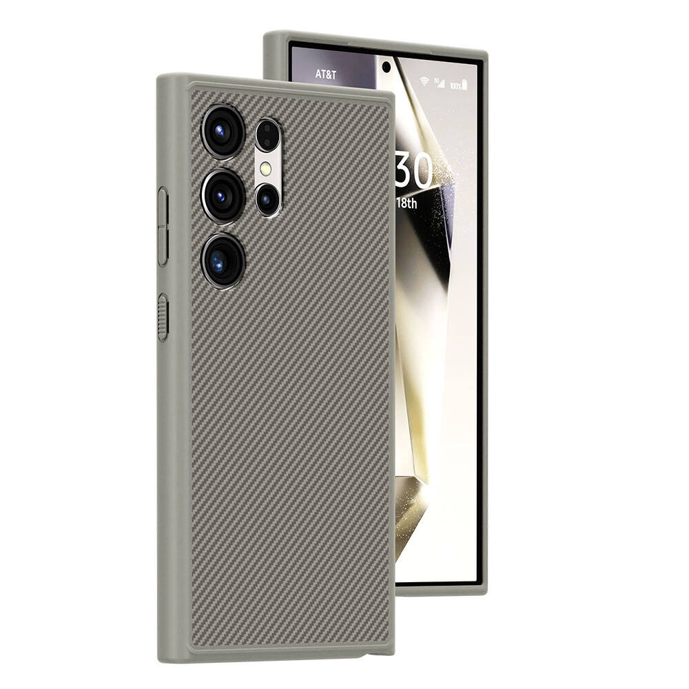 Galaxy S24 Ultra Kılıf M-safe Şarj Özellikli Karbon Fiber Görünümlü Zore T-Karbon Kapak Titanyum-Gri