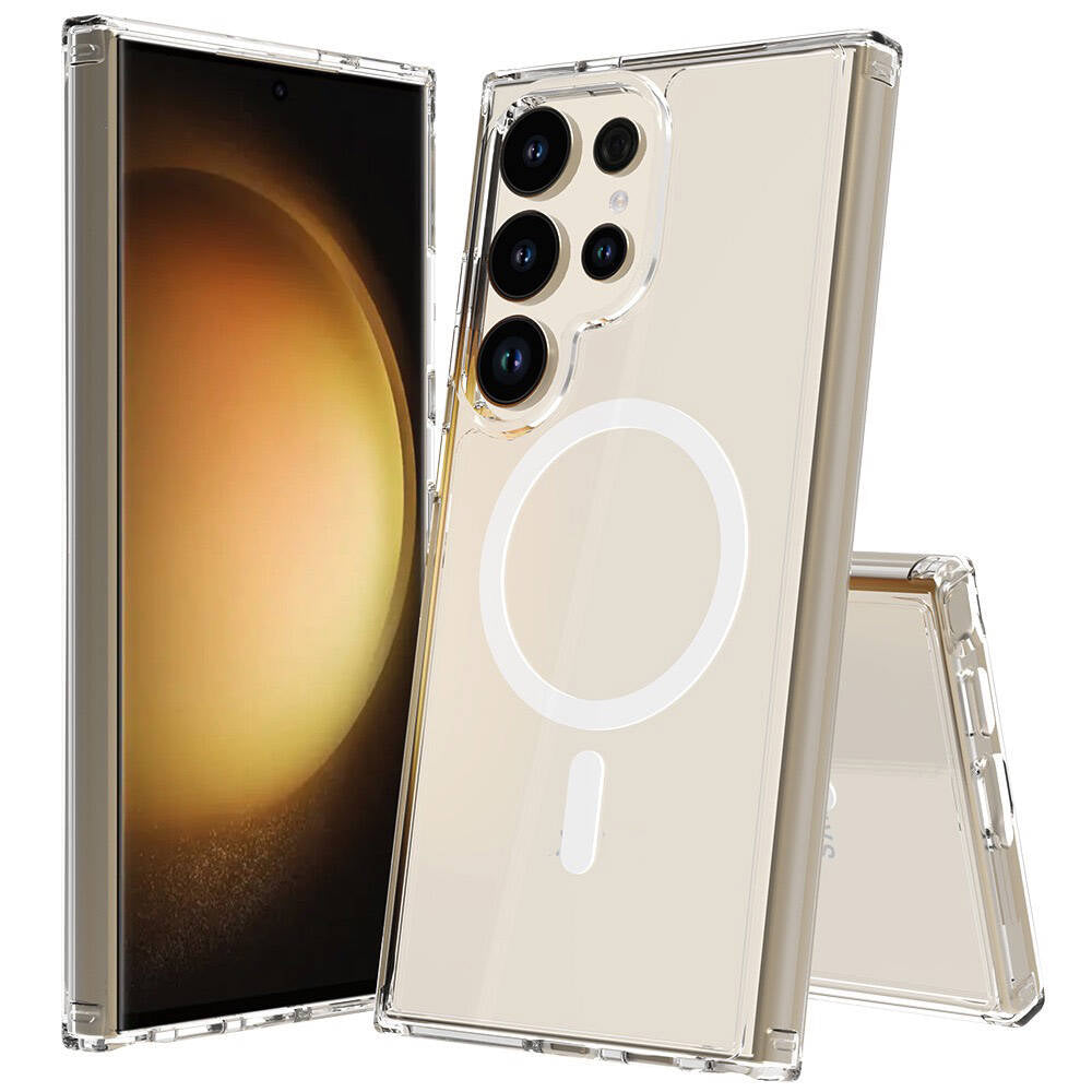 Galaxy S24 Ultra Kılıf M-safe Şarj Özellikli Şeffaf Sert PC Zore Embos Kapak Renksiz