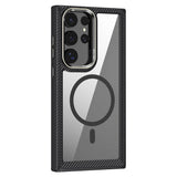 Galaxy S24 Ultra Kılıf M-safe Şarj Özellikli Sert PC Karbon Fiber Kenar Tasarımlı Zore Libero Kapak Siyah