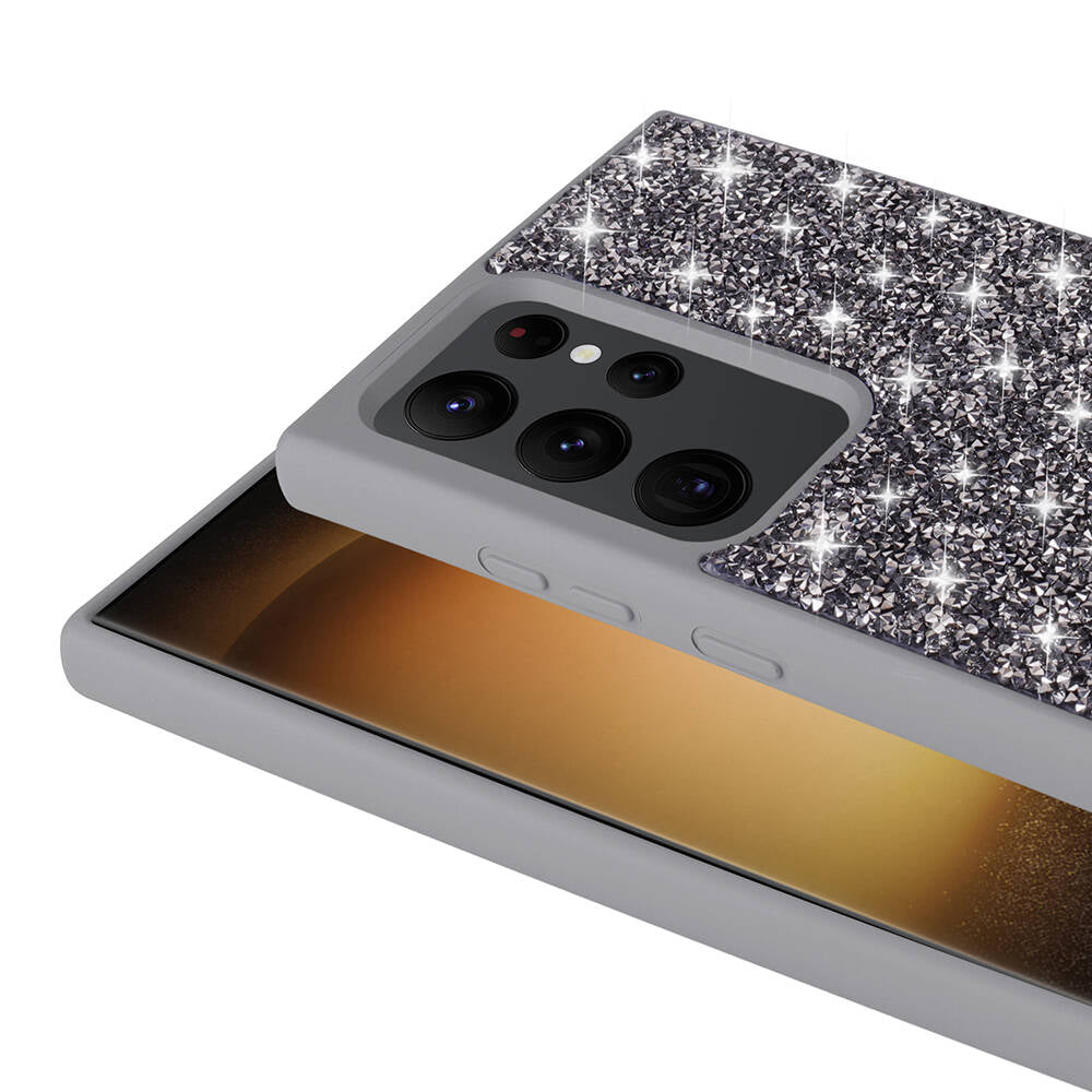 Galaxy S24 Ultra Kılıf Parlak Taşlı Tasarım Zore Pırlanta Kapak Lila