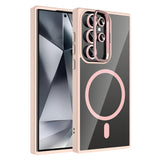 Galaxy S24 Ultra Kılıf Standlı ve Kamera Lens Hediyeli M-Safe Şarj Özellikli Zore Etro Kapak Pembe