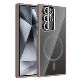 Galaxy S24 Ultra Kılıf Standlı ve Kamera Lens Hediyeli M-Safe Şarj Özellikli Zore Etro Kapak Gri