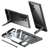 Galaxy S24 Ultra Kılıf Zore Kamera Korumalı Şeffaf Dikey Standlı Ays Kapak Siyah