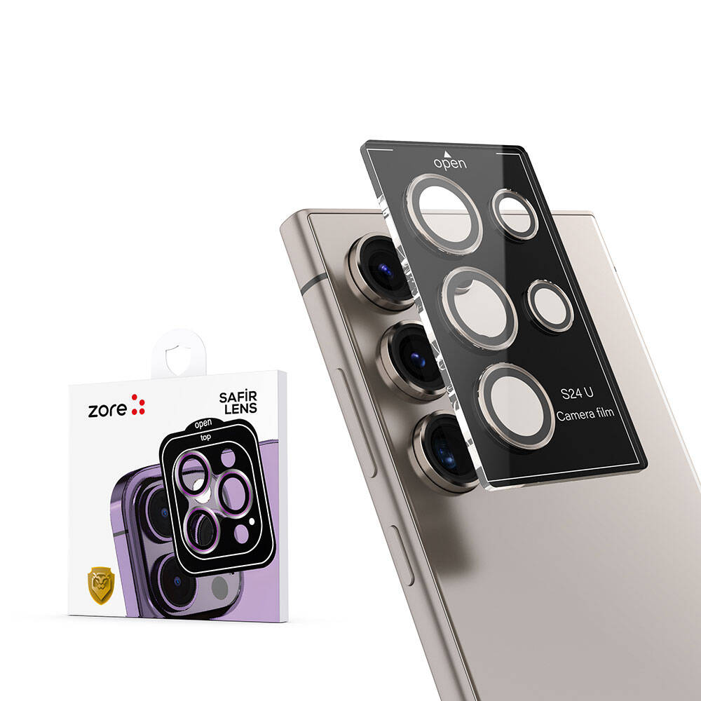 Galaxy S24 Ultra Zore Kamera Lens Koruyucu Cam Filmi Titanyum-Sarı