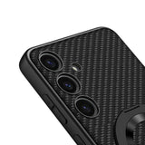 Galaxy S24 Wireless Şarj Özellikli Zore Kıpta Standlı M-safe Silikon Kapak Siyah Karbon