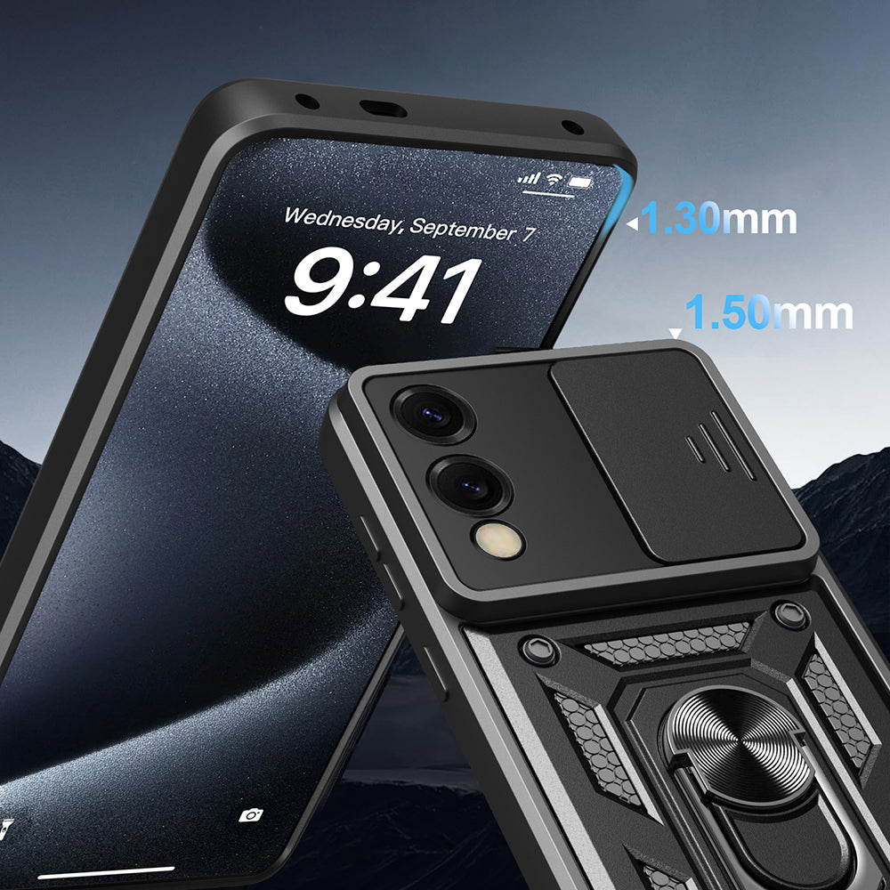 Galaxy S25 Edge Kılıf Magnetik Standlı Kamera Korumalı Zore Sürgülü Vega Kapak Mavi