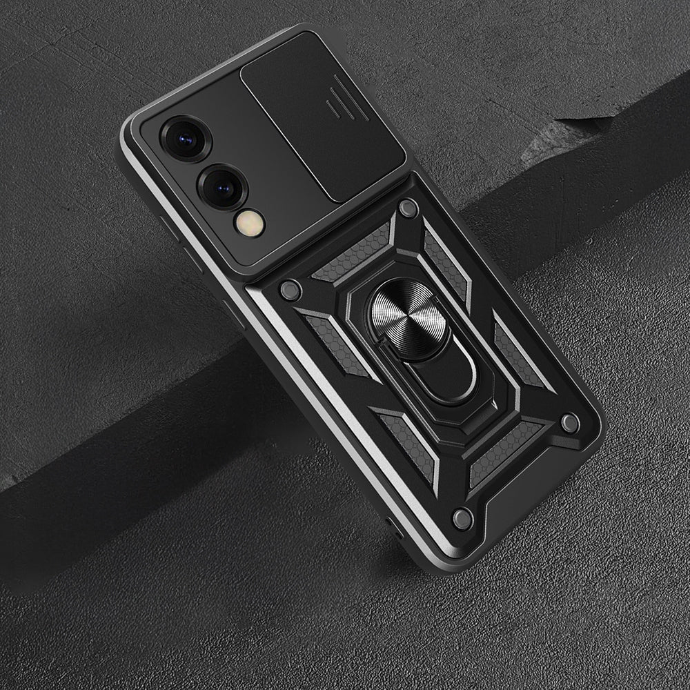 Galaxy S25 Edge Kılıf Magnetik Standlı Kamera Korumalı Zore Sürgülü Vega Kapak Mavi