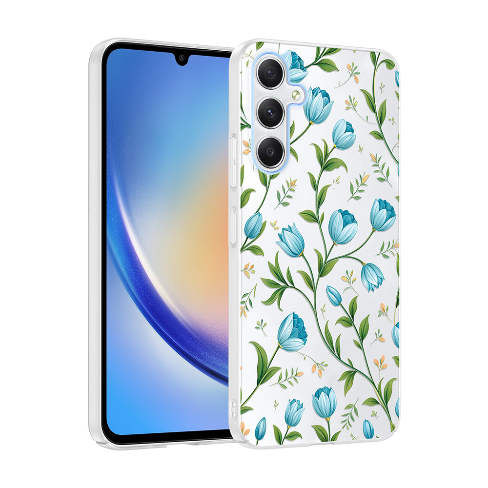 Galaxy S25 FE Kılıf Kamera Korumalı Desenli Zore Klip Kapak Mavi Lale