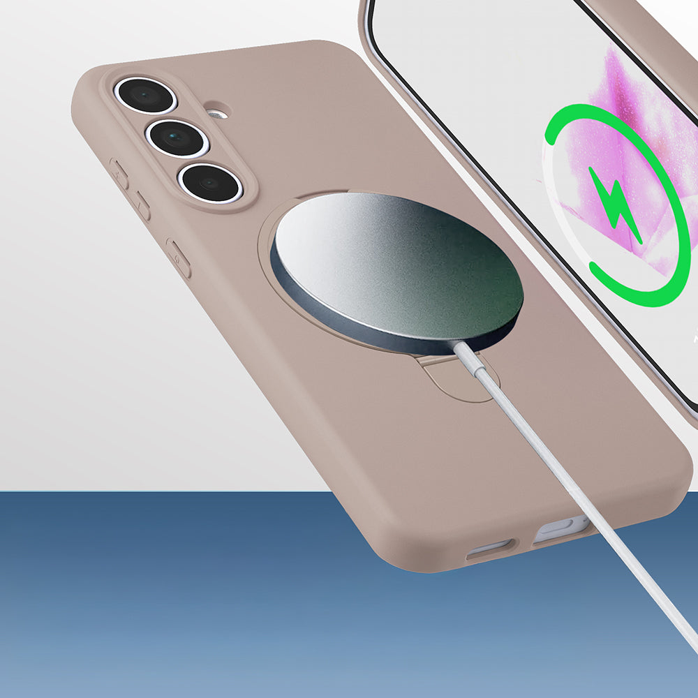 Galaxy S25 FE Kılıf M-safe Şarj Özellikli Standlı Zore Samara Kapak Pembe