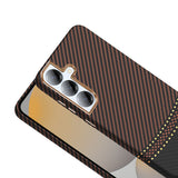 Galaxy S25 Kılıf M-safe Şarj Özellikli Karbon Fiber Görünümlü Zore Gros Kapak Gri-Siyah
