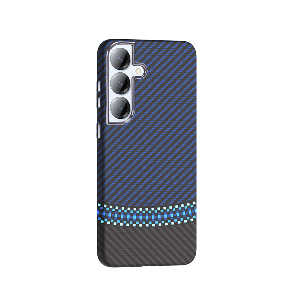 Galaxy S25 Kılıf M-safe Şarj Özellikli Karbon Fiber Görünümlü Zore Gros Kapak Gold-Siyah