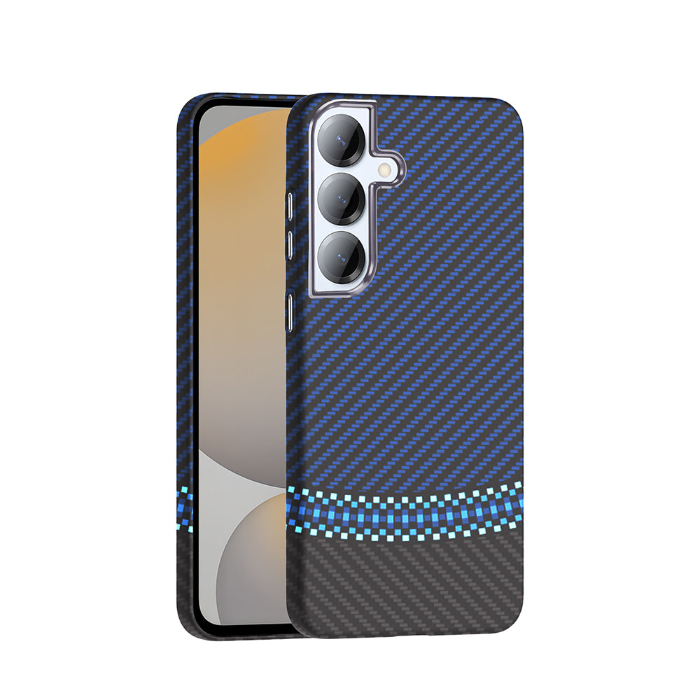 Galaxy S25 Kılıf M-safe Şarj Özellikli Karbon Fiber Görünümlü Zore Gros Kapak Lacivert