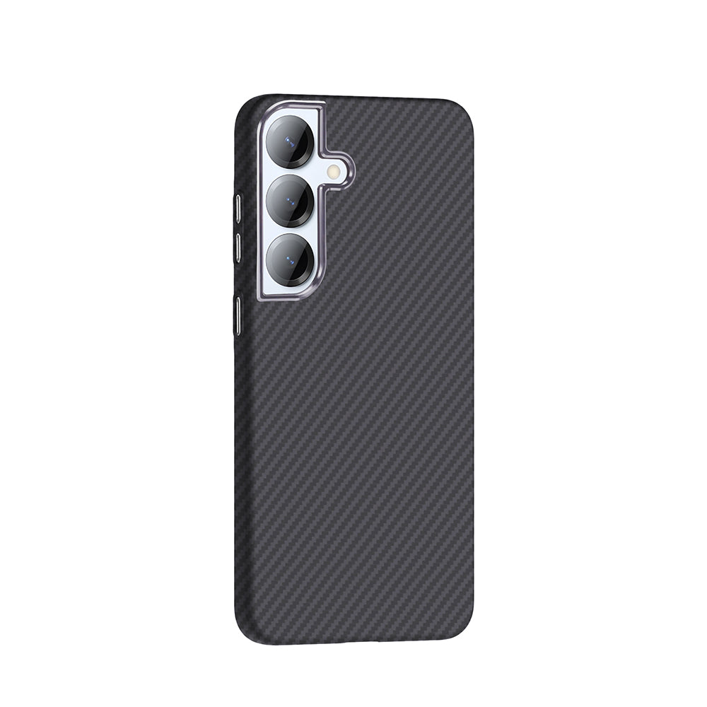 Galaxy S25 Kılıf M-safe Şarj Özellikli Karbon Fiber Görünümlü Zore Gros Kapak Gri-Siyah