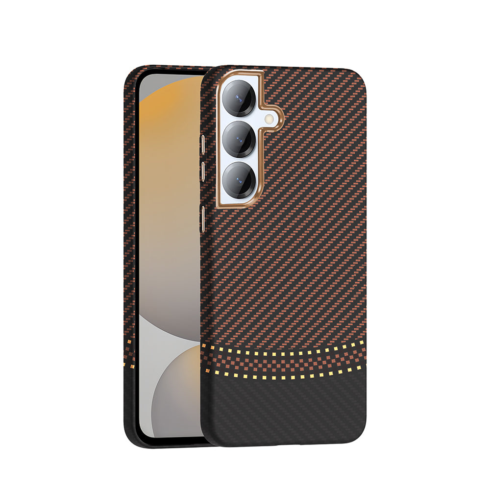 Galaxy S25 Kılıf M-safe Şarj Özellikli Karbon Fiber Görünümlü Zore Gros Kapak Gold-Siyah