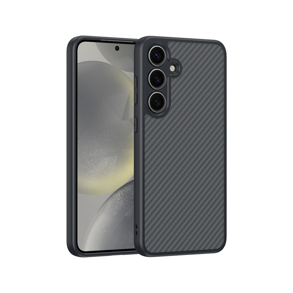 Galaxy S25 Kılıf M-safe Şarj Özellikli Karbon Fiber Tasarımlı Zore Elnino Kapak Siyah