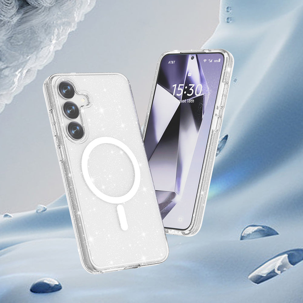 Galaxy S25 Kılıf M-safe Şarj Özellikli Parlayan Simli Saydam Renkli Zore Allstar Kapak Mor