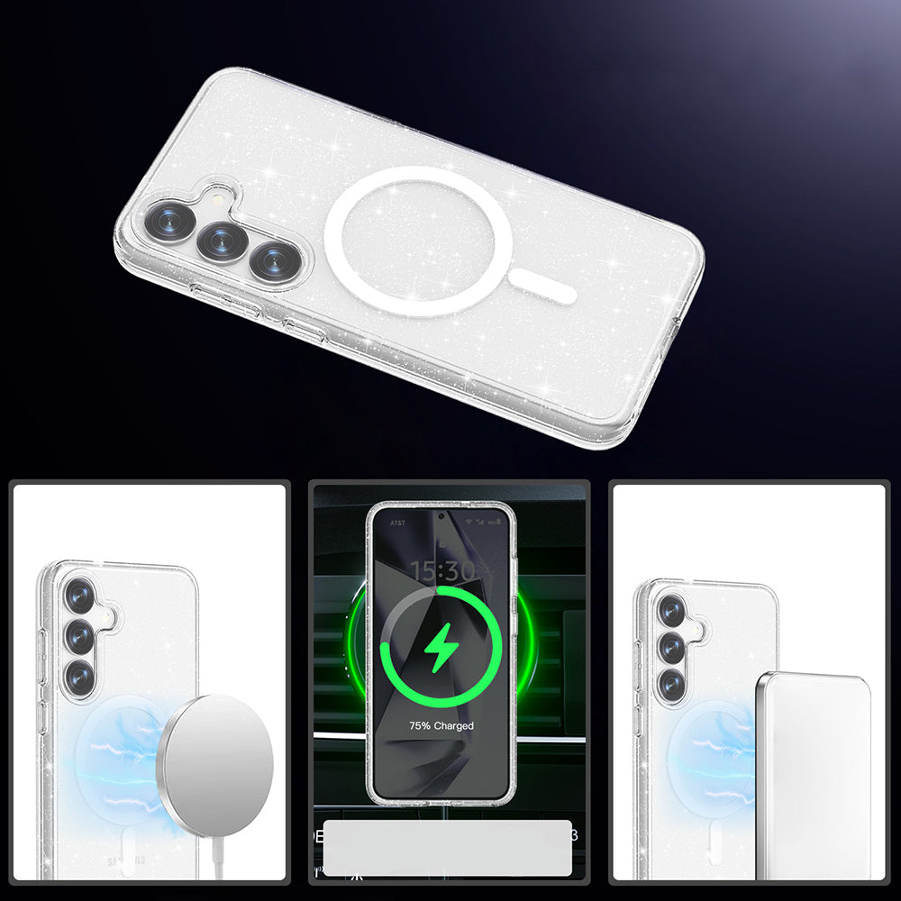 Galaxy S25 Kılıf M-safe Şarj Özellikli Parlayan Simli Saydam Renkli Zore Allstar Kapak Mor