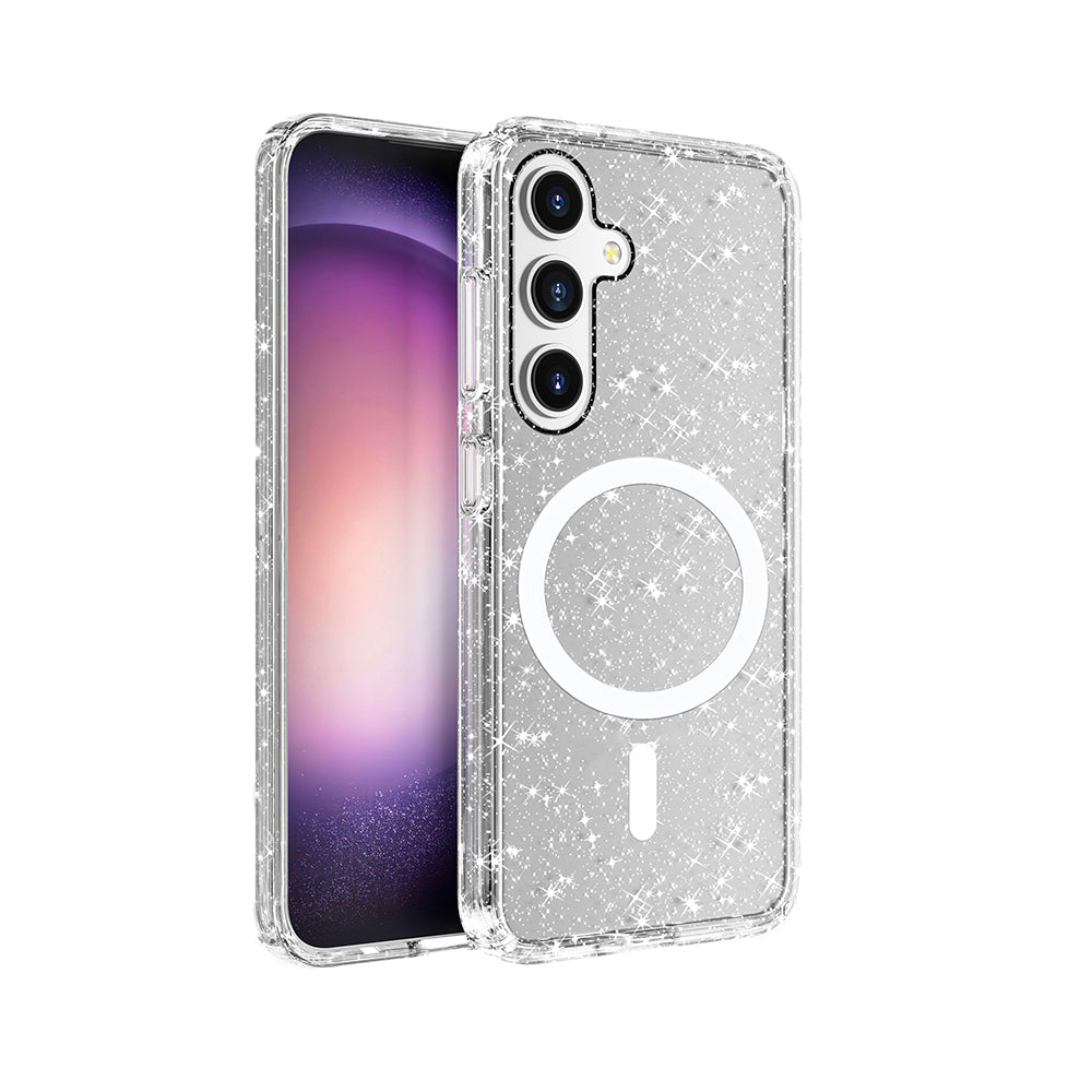 Galaxy S25 Kılıf M-safe Şarj Özellikli Parlayan Simli Saydam Renkli Zore Allstar Kapak Şeffaf