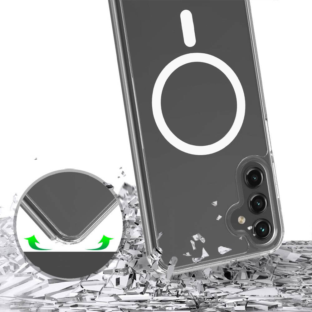 Galaxy S25 Kılıf M-safe Şarj Özellikli Şeffaf Sert PC Zore Embos Kapak Şeffaf