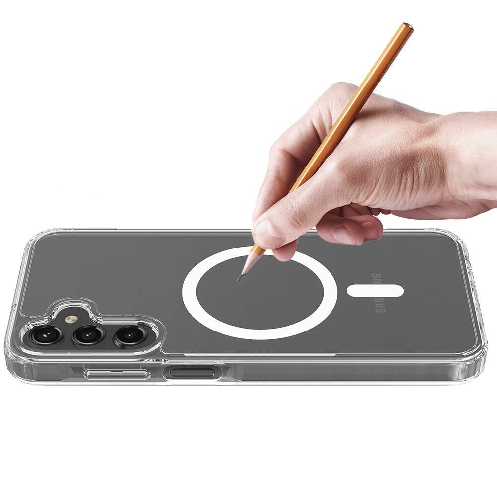Galaxy S25 Kılıf M-safe Şarj Özellikli Şeffaf Sert PC Zore Embos Kapak Şeffaf