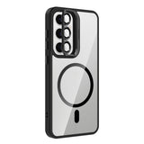 Galaxy S25 Kılıf Standlı ve Kamera Lens Hediyeli M-Safe Şarj Özellikli Zore Etro Kapak Siyah