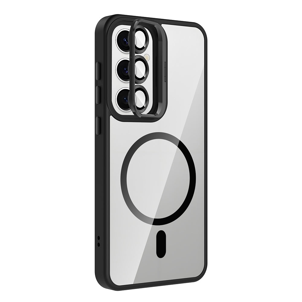 Galaxy S25 Kılıf Standlı ve Kamera Lens Hediyeli M-Safe Şarj Özellikli Zore Etro Kapak Siyah
