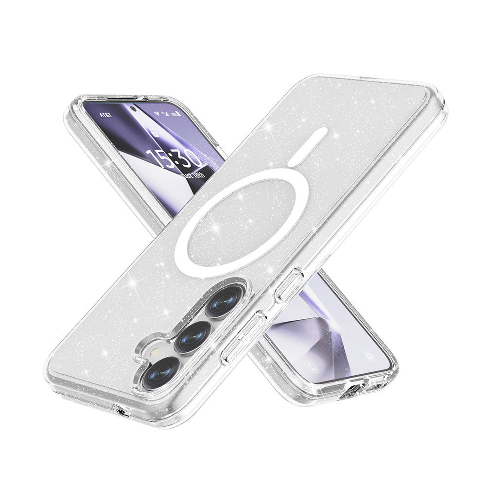 Galaxy S25 Plus Kılıf M-safe Şarj Özellikli Parlayan Simli Saydam Renkli Zore Allstar Kapak Pembe