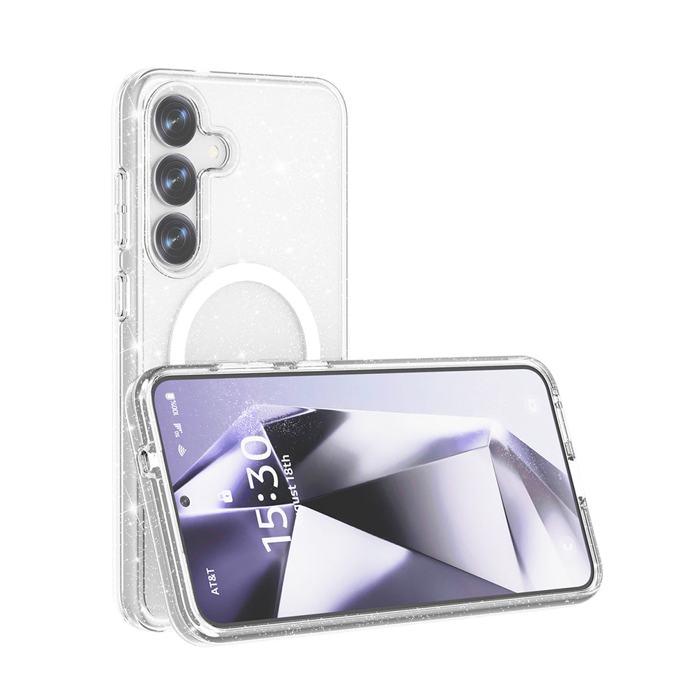 Galaxy S25 Plus Kılıf M-safe Şarj Özellikli Parlayan Simli Saydam Renkli Zore Allstar Kapak Mor