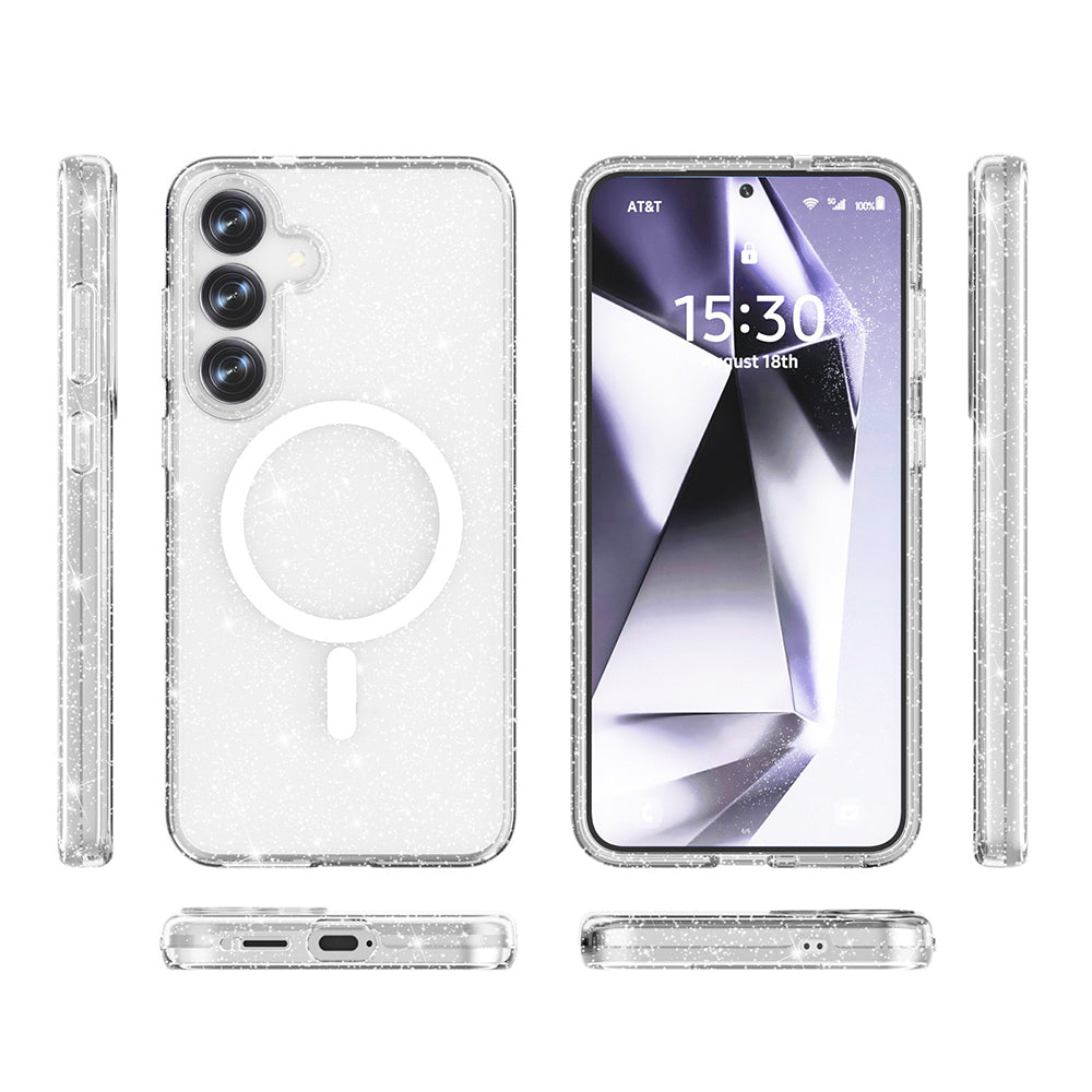 Galaxy S25 Plus Kılıf M-safe Şarj Özellikli Parlayan Simli Saydam Renkli Zore Allstar Kapak Mor