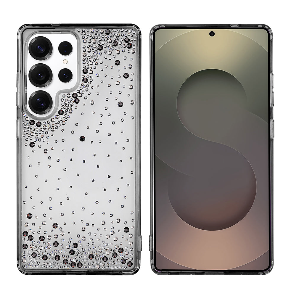 Galaxy S25 Ultra Kılıf Airbag Tasarımlı Damla Taşlı Şeffaf Zore Pera Silikon Kapak Siyah