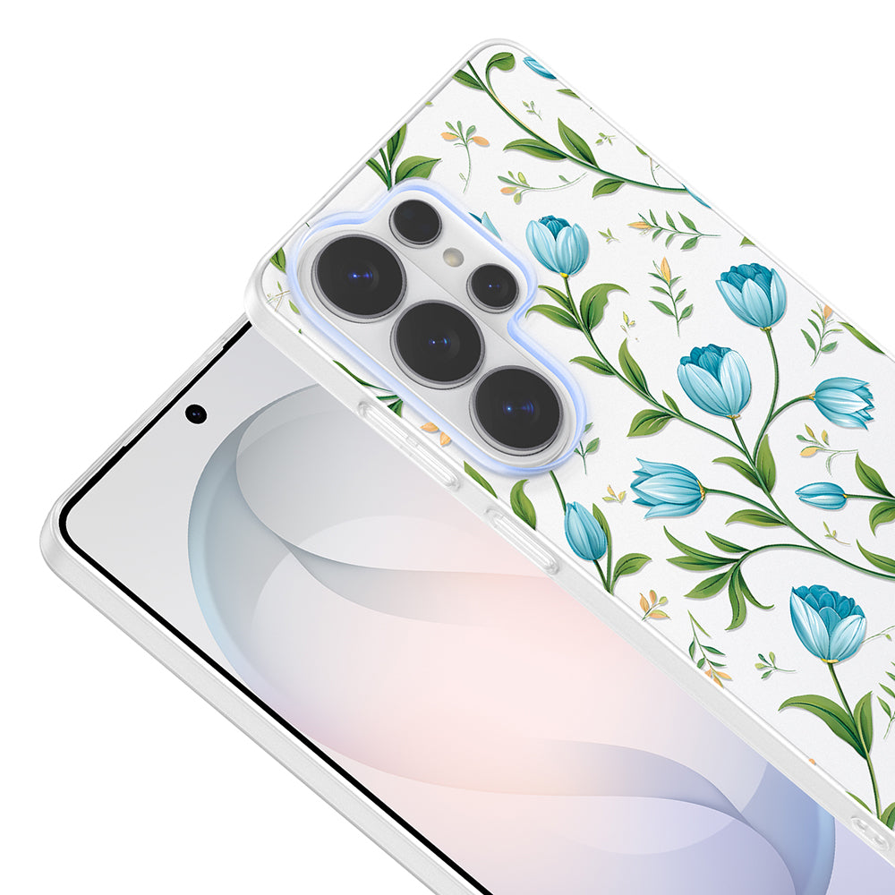 Galaxy S25 Ultra Kılıf Kamera Korumalı Desenli Zore Klip Kapak Mavi Lale