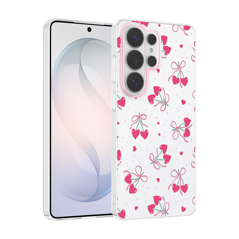 Galaxy S25 Ultra Kılıf Kamera Korumalı Desenli Zore Klip Kapak Kalpli Kiraz