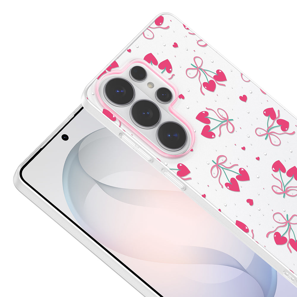 Galaxy S25 Ultra Kılıf Kamera Korumalı Desenli Zore Klip Kapak Kalpli Kiraz