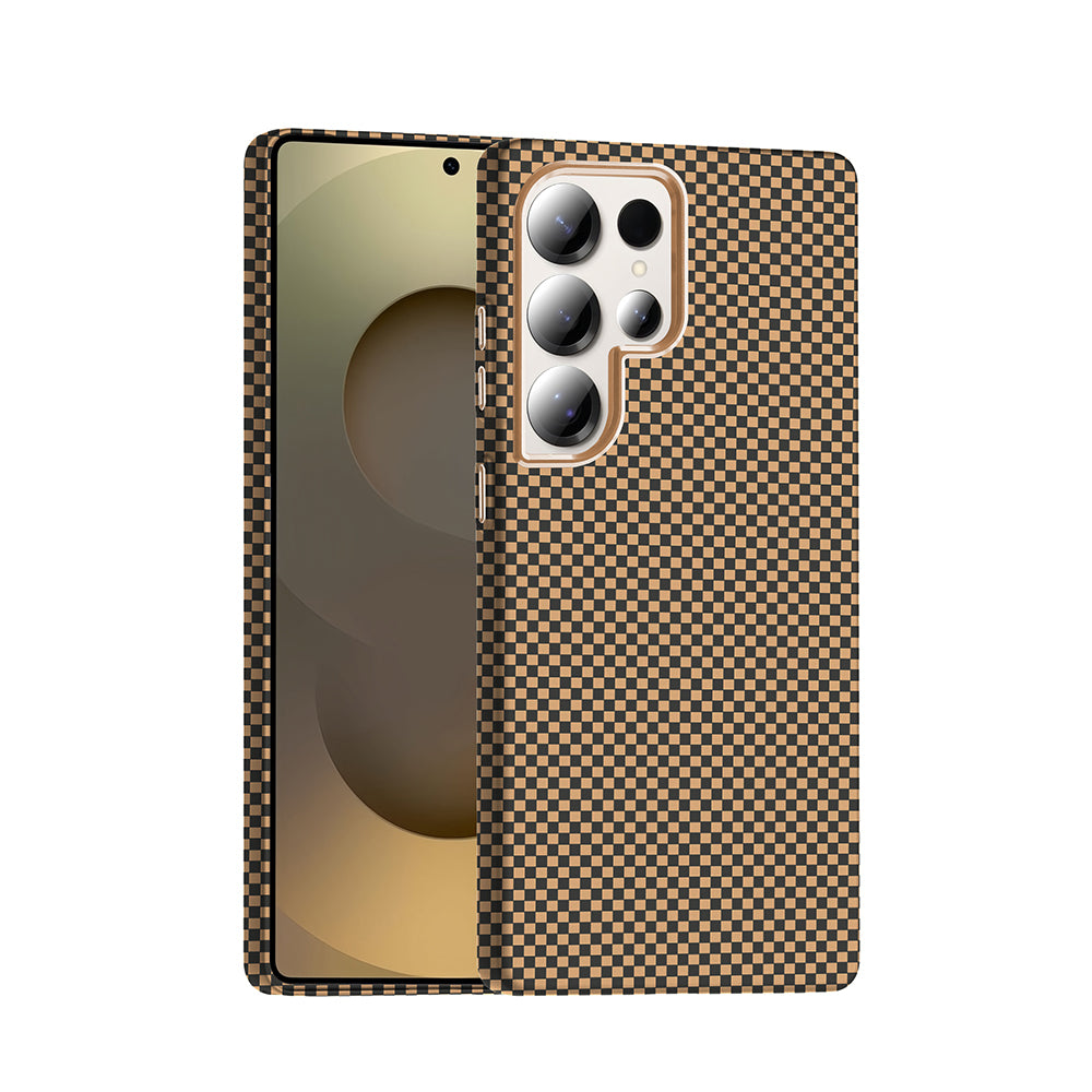 Galaxy S25 Ultra Kılıf M-safe Şarj Özellikli Karbon Fiber Görünümlü Zore Gros Kapak Desert Titanyum