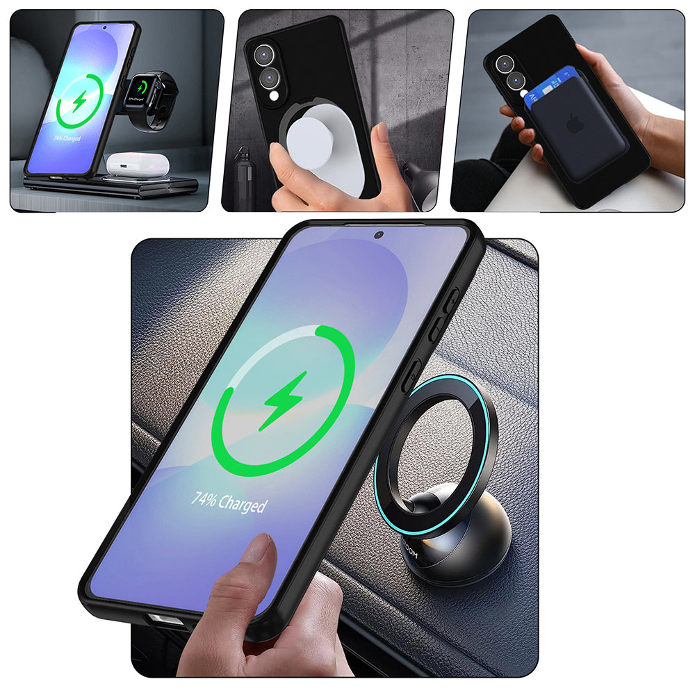Galaxy S25 Ultra Kılıf M-safe Şarj Özellikli Standlı Zore Samara Kapak Titanyum-Gri
